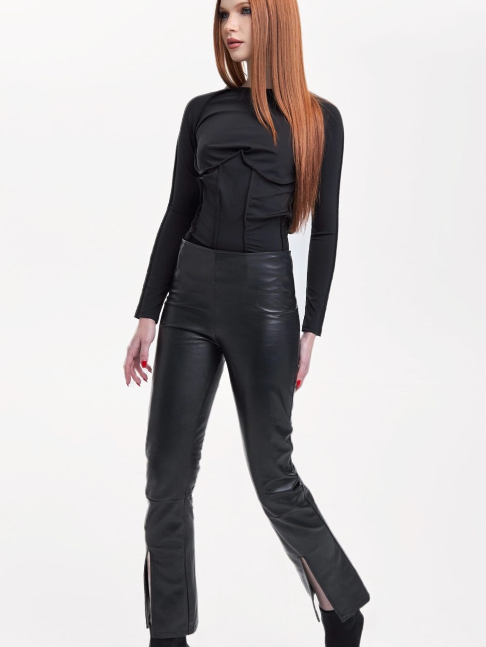 Flared leather trousers black