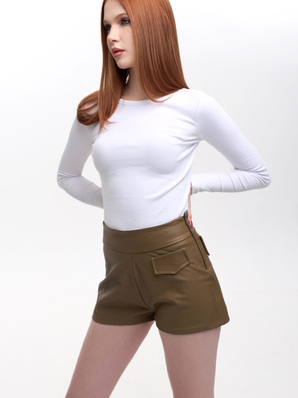 Leather shorts khaki