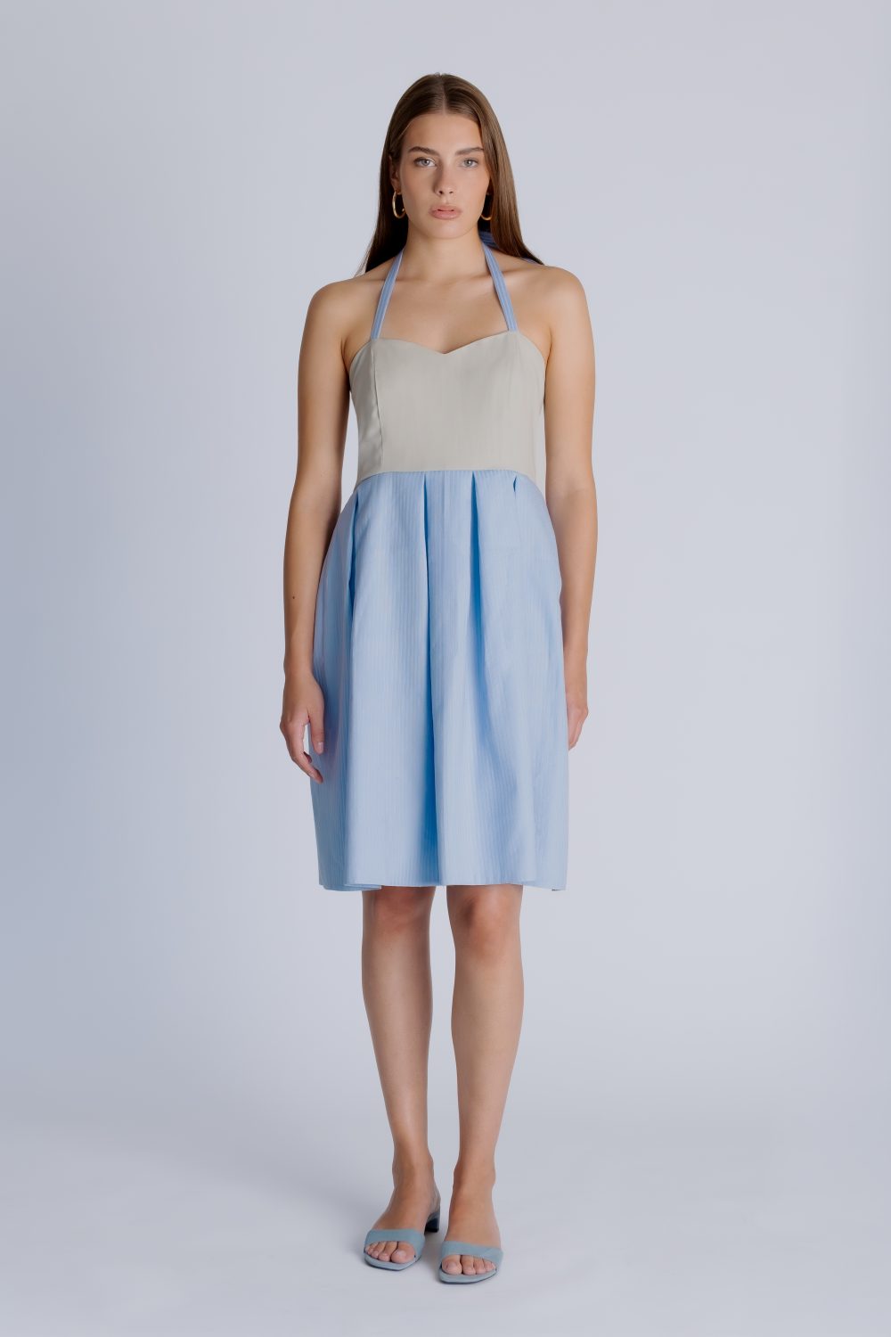 Midi dress with bow tie two coloured